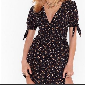 NastyGal Floral Mini Deep V-Neck Tea Dress